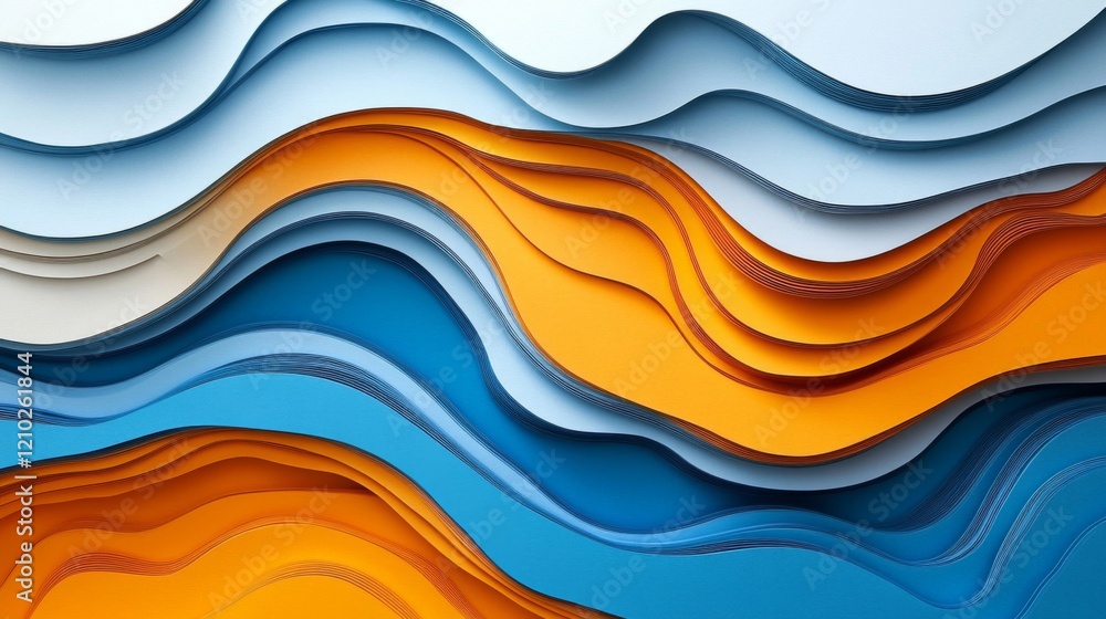 Abstract Wavy Layers in Blue and Orange Hues Abstract Wavy Layers in Blue and Orange Hues