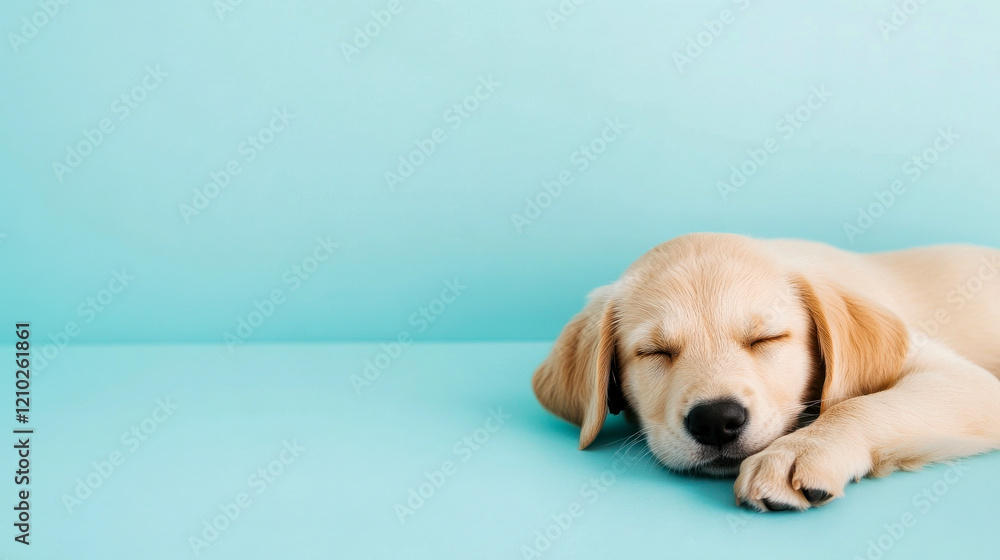 A cute sleeping puppy rests on a soft blue surface, exuding tranquility and warmth. A cute sleeping puppy rests on a soft blue surface, exuding tranquility and warmth.