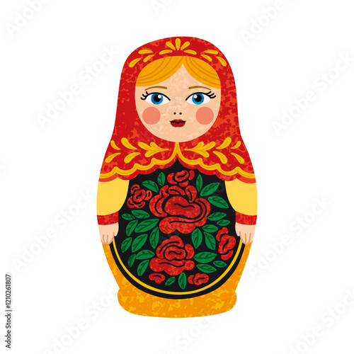 Vector Colorful Illustration of Russian Matryoshka Doll Isolated on White Background