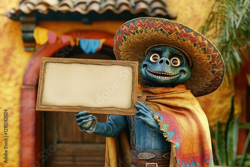 A man in a sombrero holding a blank sign