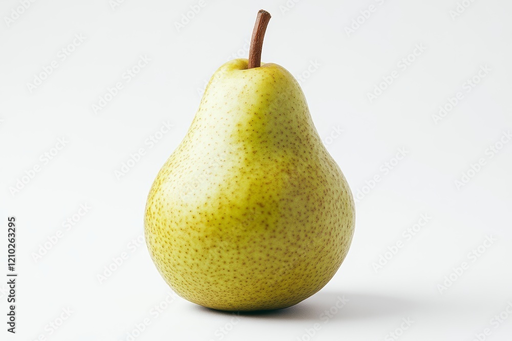 A fresh green pear stands upright against a minimalist background, showcasing its smooth skin and distinctive shape. A fresh green pear stands upright against a minimalist background, showcasing its smooth skin and distinctive shape.
