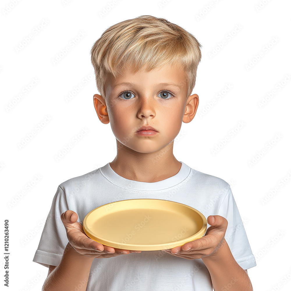 Child holding empty plate indoor setting portrait bright lighting png integration for creative projects Child holding empty plate indoor setting portrait bright lighting png integration for creative projects