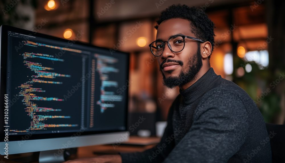 software coder with his work on monitor software coder with his work on monitor