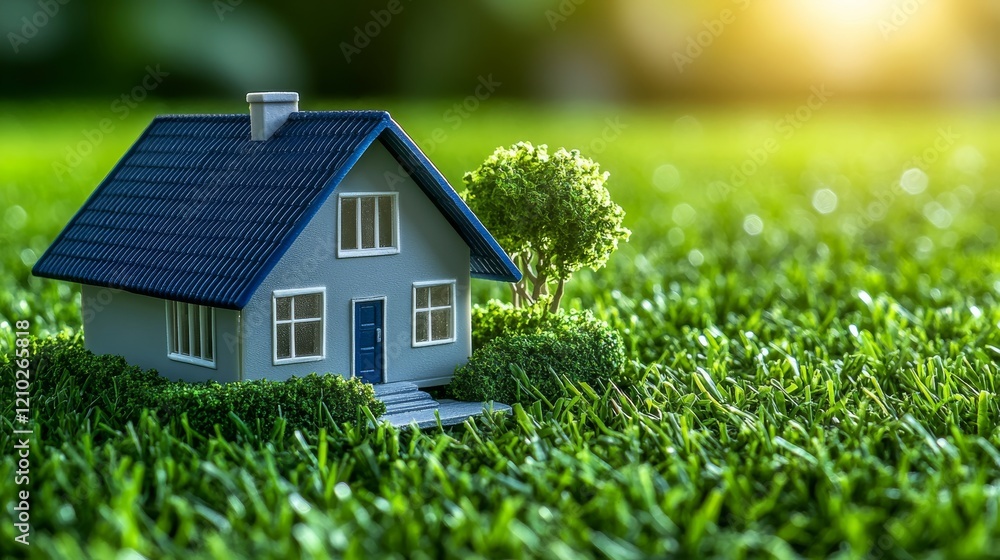 Small House on Grass in Warm Sunlight. Small House on Grass in Warm Sunlight.