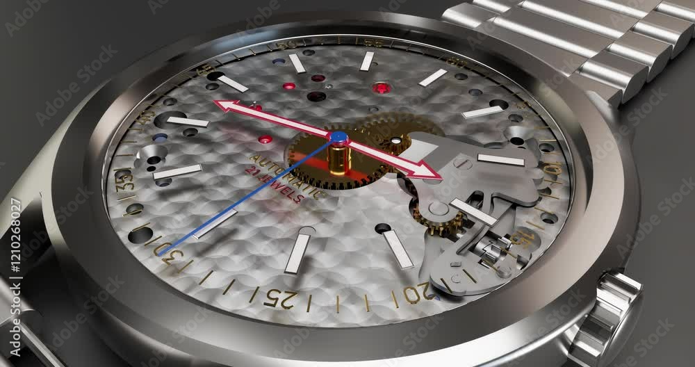 Automatic Swiss Luxury Watch Running Smoothly with Second Hand Motion. Luxury Watch Related 3D Animation. Automatic Swiss Luxury Watch Running Smoothly with Second Hand Motion. Luxury Watch Related 3D Animation.