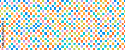 Seamless banner design with checked motif. Hand drawn colorful geometric squares seamless pattern.