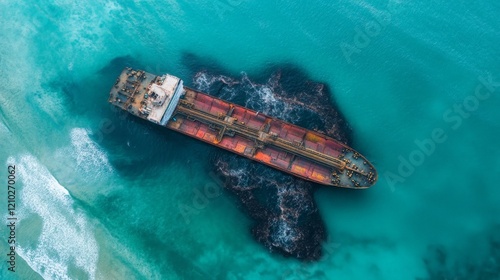 Oil spilling into the water from a giant fracked tanker 