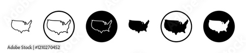 America map icon set in black filled and stroke line style.