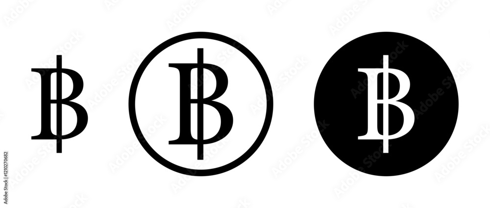 Baht sign set in black filled and stroke line style. Baht sign set in black filled and stroke line style.