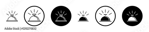 Bell concierge icon set in black filled and stroke line style.