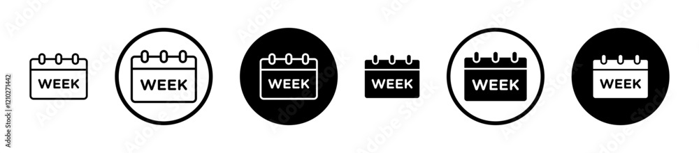 Calendar week icon set in black filled and stroke line style.