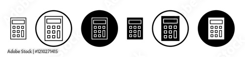 Calculator icons in black and blue set