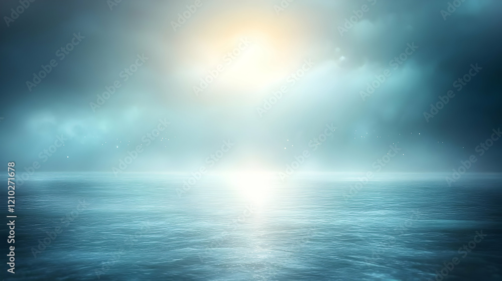 Fototapeta premium Moonlit ocean, night sky, calm water, background light, backdrop