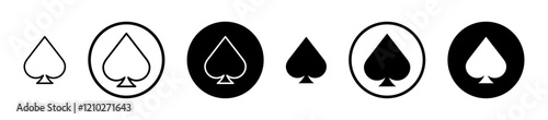 Card-spade icon set in black filled and stroke line style.