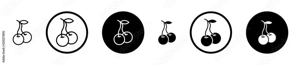Cherry icon set in black filled and stroke line style. Cherry icon set in black filled and stroke line style.