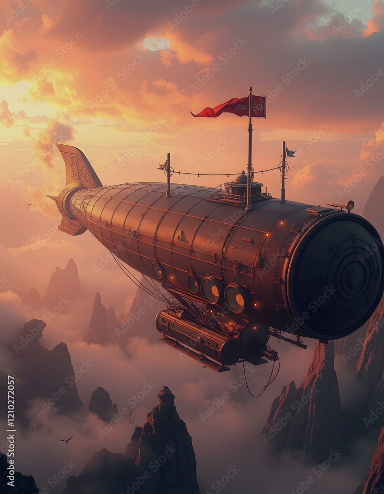 Steampunk fantasy airship, dreamy atmosphere, with white tones Steampunk fantasy airship, dreamy atmosphere, with white tones