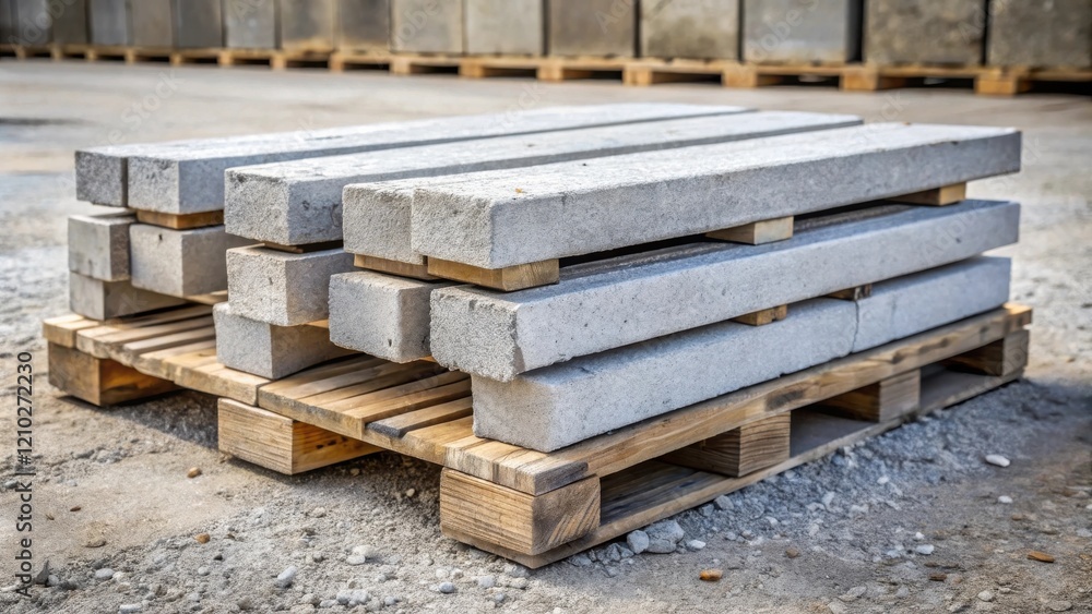 Stack of Concrete Blocks on Wooden Pallet Ready for Construction Project Stack of Concrete Blocks on Wooden Pallet Ready for Construction Project