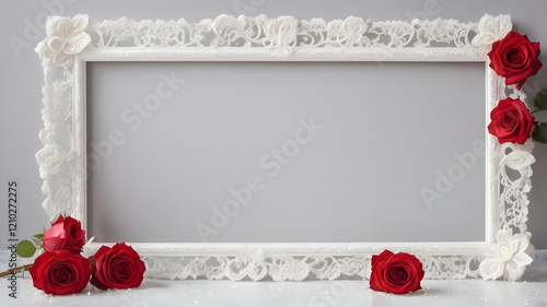 Romantic Red Roses and Lace Frame
