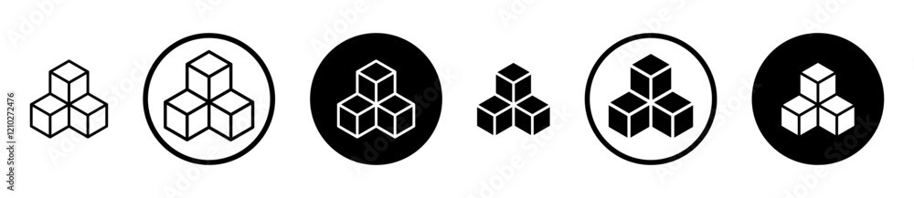 Cubes icon set in black filled and stroke line style. Cubes icon set in black filled and stroke line style.