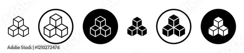 Cubes icon set in black filled and stroke line style.