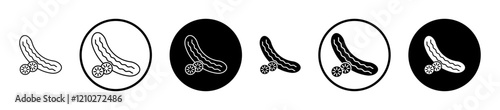 Cucumber icons set in black filled and stroke line style