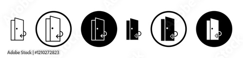 Door closed icon set in black filled and stroke line style.