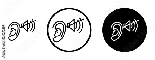 Ear deaf icon set in black filled and stroke line style.