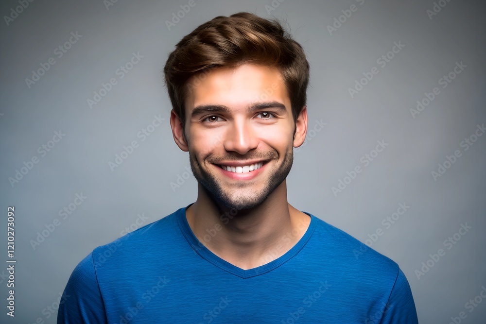 Studio Portrait of Smiling Man in Blue Shirt Studio Portrait of Smiling Man in Blue Shirt