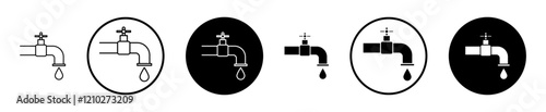 Faucet drip icon set in black filled and stroke line style.