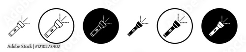 Flashlight Icons vectors. black solid and liner versions