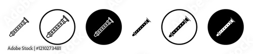 Flute icon set in black filled and stroke line style.