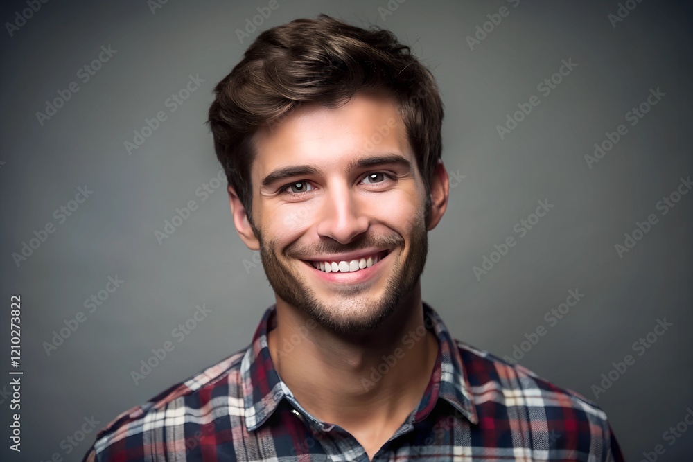 Smiling Portrait of a Man in Checkered Shirt Smiling Portrait of a Man in Checkered Shirt