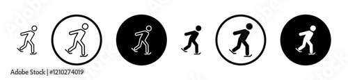 Ice skate icon set in black filled and stroke line style.