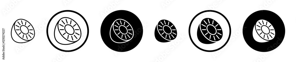 Kiwi icon set in black filled and stroke line style. Kiwi icon set in black filled and stroke line style.