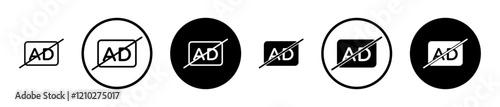 No audio description icon set in black filled and stroke line style.