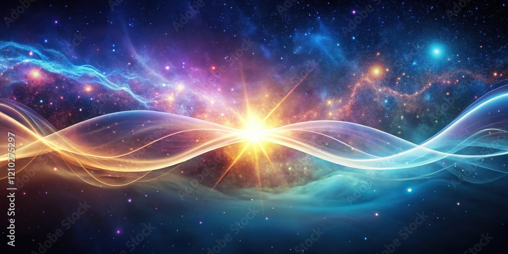 Obraz premium Cosmic Energy Waves Flowing Through a Starry Nebula