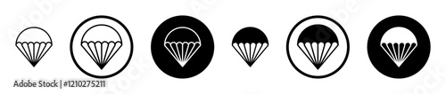 Parachute Icons vectors. black solid and liner versions