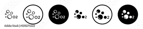 Oxygen O2 icon set in black filled and stroke line style.