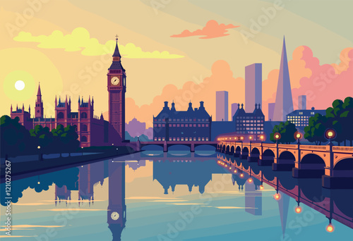 Big Ben and Westminster Bridge at Dusk