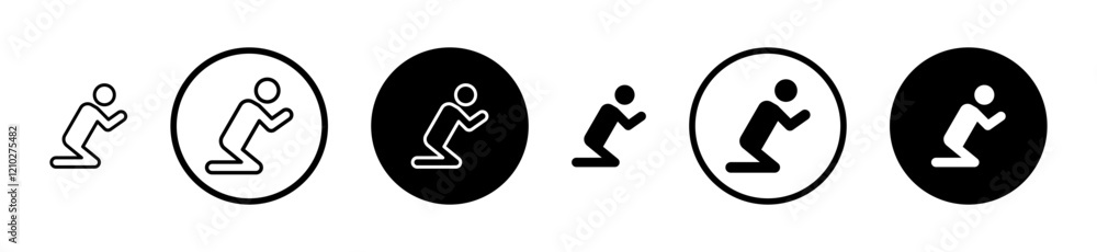 Person Praying icon set in black filled and stroke line style. Person Praying icon set in black filled and stroke line style.