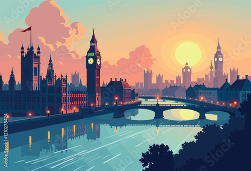 Big Ben and Westminster Bridge at Dusk