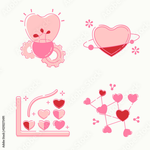 valentine flat fill line icon set Gifts for Valentine day