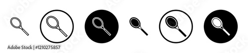 Racquet icons set in black filled and stroke line style