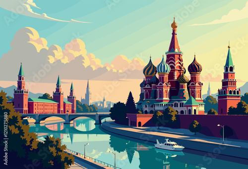 St. Basil's Cathedral and Kremlin by the Moskva River