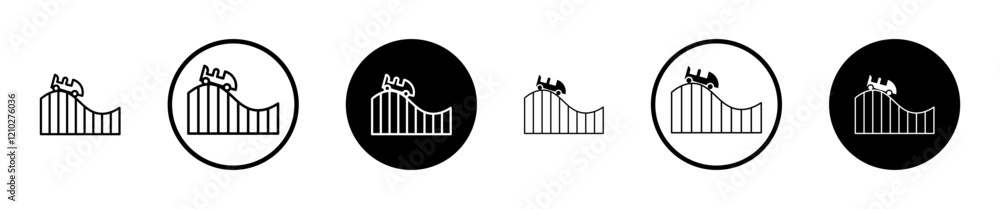 Roller coaster icon set in black filled and stroke line style. Roller coaster icon set in black filled and stroke line style.