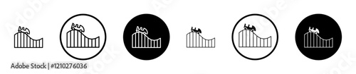 Roller coaster icon set in black filled and stroke line style.