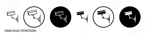 Security Camera icon set in black filled and stroke line style.