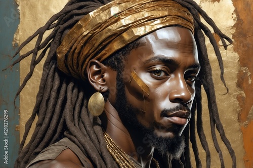 Colorful abstract artistic portrait painting of a black man, african culture and people theme concept texture design illustration.
