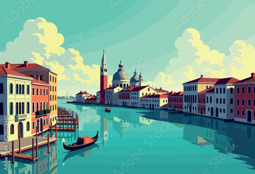 Venice Grand Canal with Basilica and Gondolas