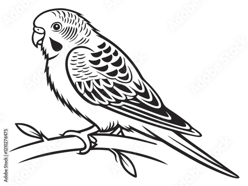 budgie logo, black outline, vector graphic, transparent background
